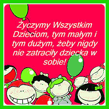Czerwona kartka z białymi życzeniami z okazji dnia dziecka